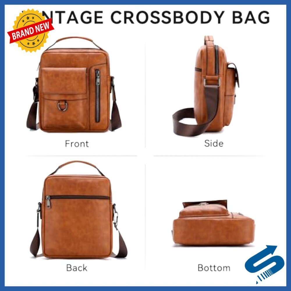 Vegan Leather Messenger Bag Vintage Style Crossbody Shoulder Sling Travel - Picture 6 of 7